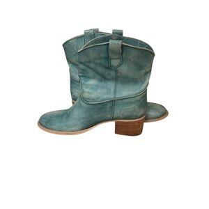 Massimo Matteo Leather Cowboy Boots Distressed Blue Leather Women's US 7.5 39